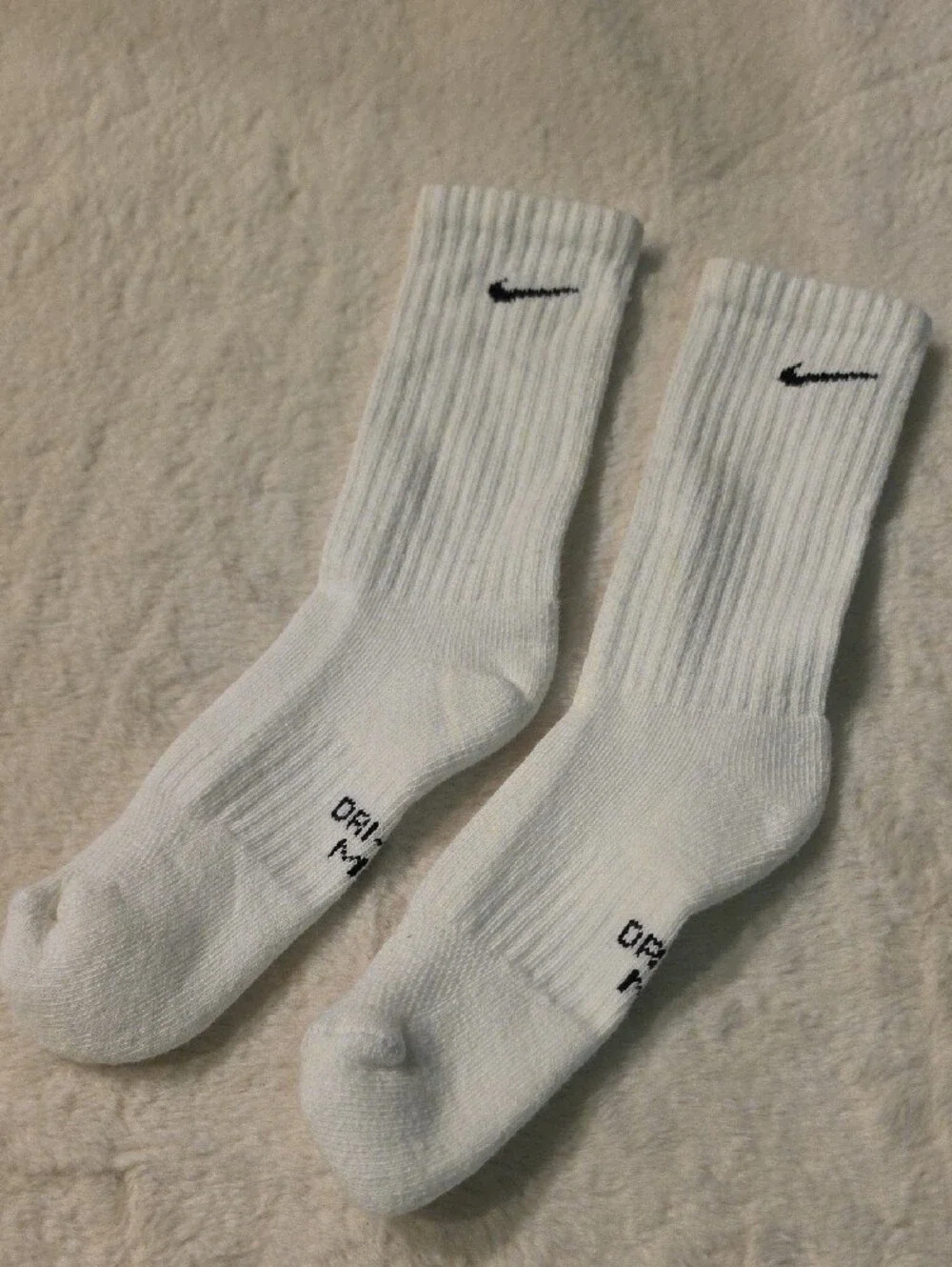 Nike Boys 2 Pairs Medium Size White Crew Athletic Socks with Black Swoosh